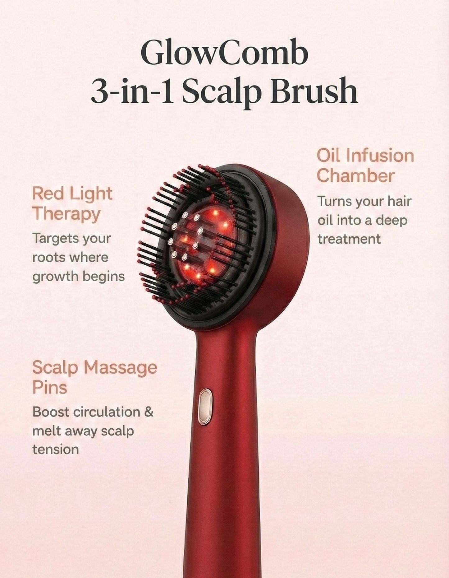 GlowComb Red Light Therapy Scalp Massage Brush